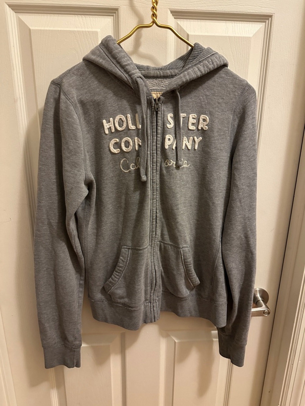 Hollister Gray Zip-Up Hoodie with Embroidered Logo